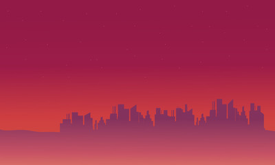 Silhouette of city on purple backgrounds