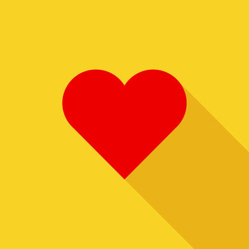 flat image of the heart on a yellow background with long shadow