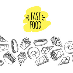 Fast food. Set of cartoon vector icons.