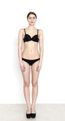 Standard model tests of young pretty woman on a white background