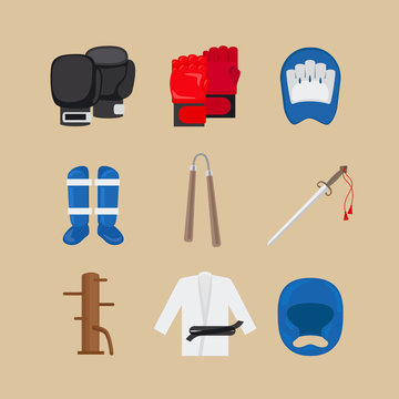 Martial arts icons or combat sports signs vector
