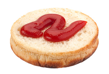 Homemade burger bun with ketchup