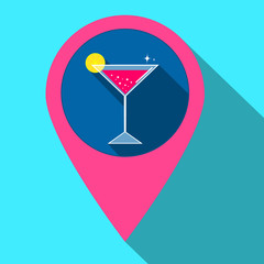 gps navigation style vector icon with drink. Flat cocktail