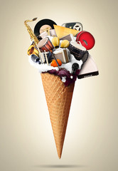 Music, musical instruments in a waffle cone