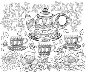 Hand drawn ink pattern. Coloring book for adult