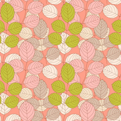 Seamless pattern with colorful leaves in modern colors, vector illustration