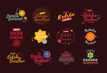 Happy Raksha Bandhan emblems set.