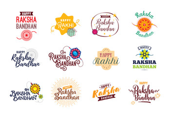 Happy Raksha Bandhan emblems set.