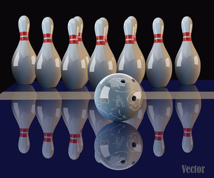 Realistic vector bowling ball and pins