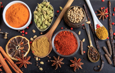 Composition of spices on a black background