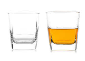 Glass of scotch whiskey  on a white background