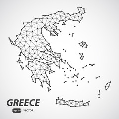 Detailed Greece map vector. Low poly style vector. Connection concept.