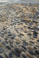 Circular symbol, cobblestone streets