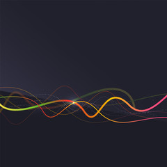 Abstract background. Wavy colorful swirly line on dark backdrop
