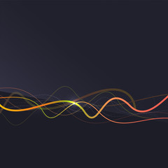 Abstract background. Wavy colorful swirly line on dark backdrop