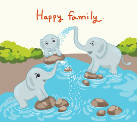 elephant family in happy time vector illustration