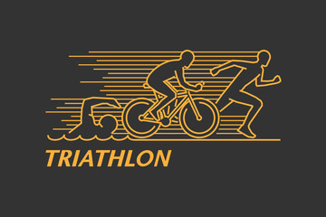 Vector gold line logo triathlon - obrazy, fototapety, plakaty