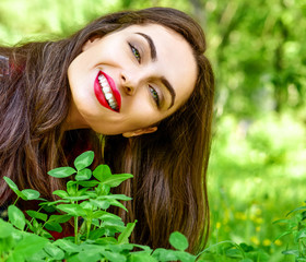 Beautiful Young Woman Outdoors. Enjoy Nature. Healthy Smiling Gi