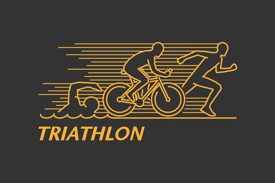 Vector gold line logo triathlon