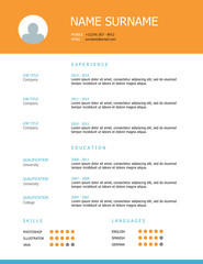 Resume template design with orange and blue headings