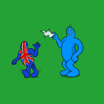 European Union saying good bye to United Kingdom. Metaphor. Vector Illustration