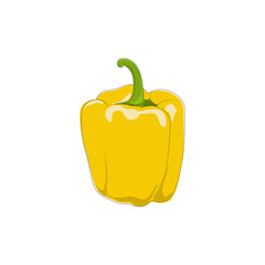 Yellow Bell Pepper Standing Isolated on White Background, Vegetables Sweet Pepper, Capsicum, Vector Illustration
