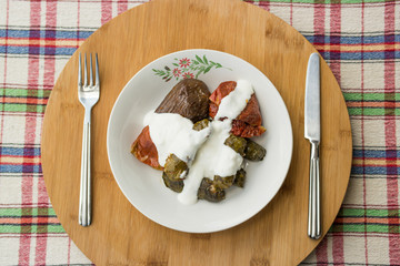 Turkish Dolma with yoghurt.