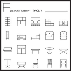 Furniture and home decorate line icons pack 4.Mono outline icons