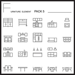 Furniture and home decorate line icons pack 5.Mono outline icons
