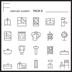 Furniture and home decorate line icons pack 6.Mono outline icons