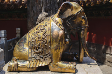 Gilded statue of an elephant in China Beijing Forbidden city