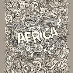 Obraz premium Cartoon cute doodles hand drawn african illustration.