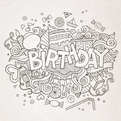 Birthday hand lettering and doodles elements background