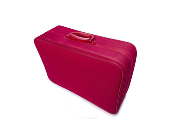 Red suitcase isolated on the white background