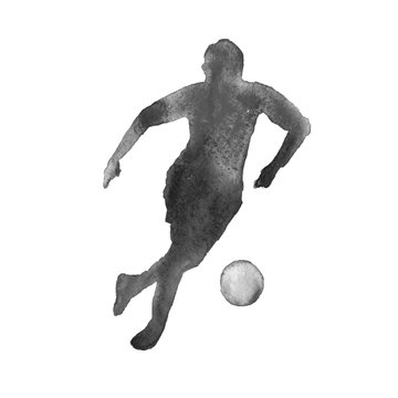 silhouette of a man playing football. footballer. isolated. wate