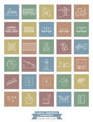 Cargo, Shipping and Logistics Square Line Icon Set