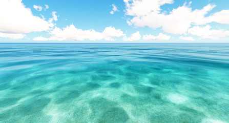 Fototapeta premium Tropical sea sky clouds blue 3D rendering