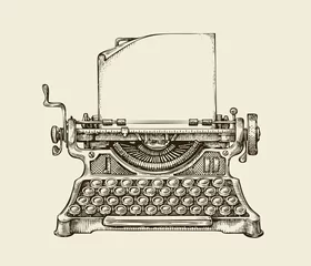 Fotobehang Hand drawn vintage typewriter. Sketch publishing. Vector illustration © ~ Bitter ~