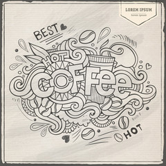 Coffee hand lettering and doodles elements
