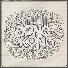 Hong Kong hand lettering and doodles elements background