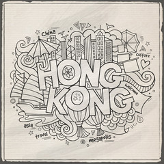 Obraz premium Hong Kong hand lettering and doodles elements background