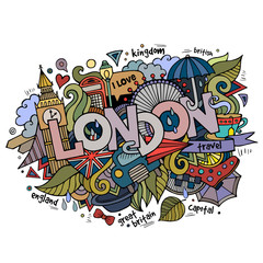 London hand lettering and doodles elements background.