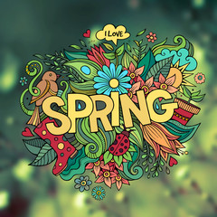 Spring hand lettering and doodles elements