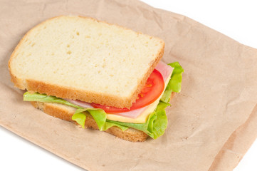 Tomato, salami and cheese sandwich