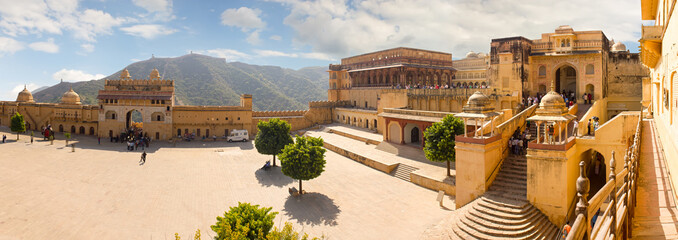 Jaipur, India, november 10, 2011: High-resolution panorama. View to castle Amer Fort, Rajasthan...