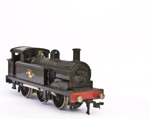 Fototapeta na wymiar Toy Electric Model Train on White Background