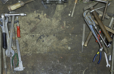 Tools in frame shape in workshop