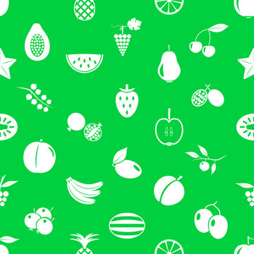 fruit theme icons set green and white seamless pattern eps10