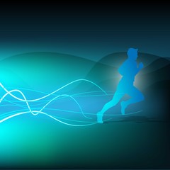 Blue runner silhouette background