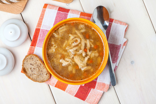 Traditional polish tripe soup with vegetables.